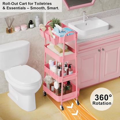 3 Tier Heavy Duty White Metal Rolling Cart with Lockable Wheels, Three Tier Roller Book Snack Cart, Utility Storage Organizer Carts for Kitchen, Bathroom, Garage, Baby Diaper, Craft, Art, Teacher