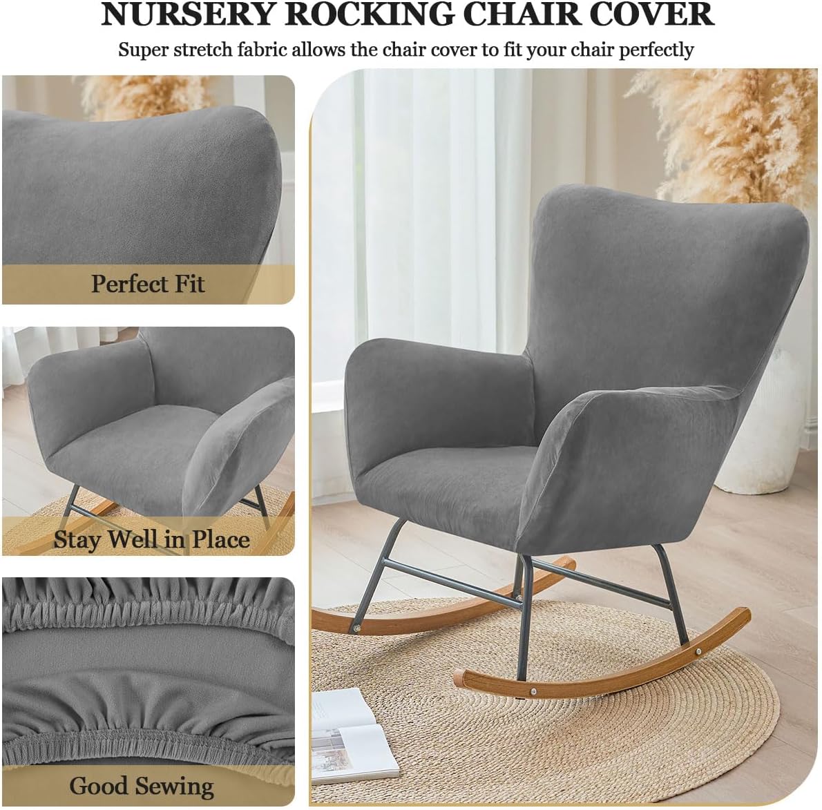 Levoberg Nursery Rocking Chair Cover Velvet Rocker Glider Chairs Cover Slipcovers Stretch Rocking Accent Chair Cover Recliner Armchair Slipcover for Nursery Living Room Bedroom Office Camel