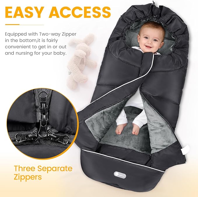 IvyWind Stroller Footmuff Universal, Warm Stroller Cover for Winter, Waterproof Baby Stroller Bunting Bag, Toddler Stroller Winter Sack for Cold Weather, Black