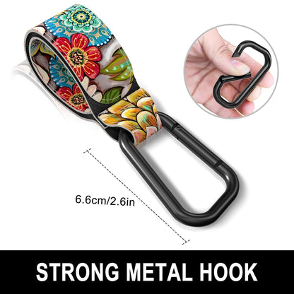 Baby Stroller Hooks for Hanging Bags, Universal Stroller Clips Accessories, Mommy Hook for Diaper Bag, Shopping Cart, Purse, Backpack - 2 Pack, Abstract Leaf