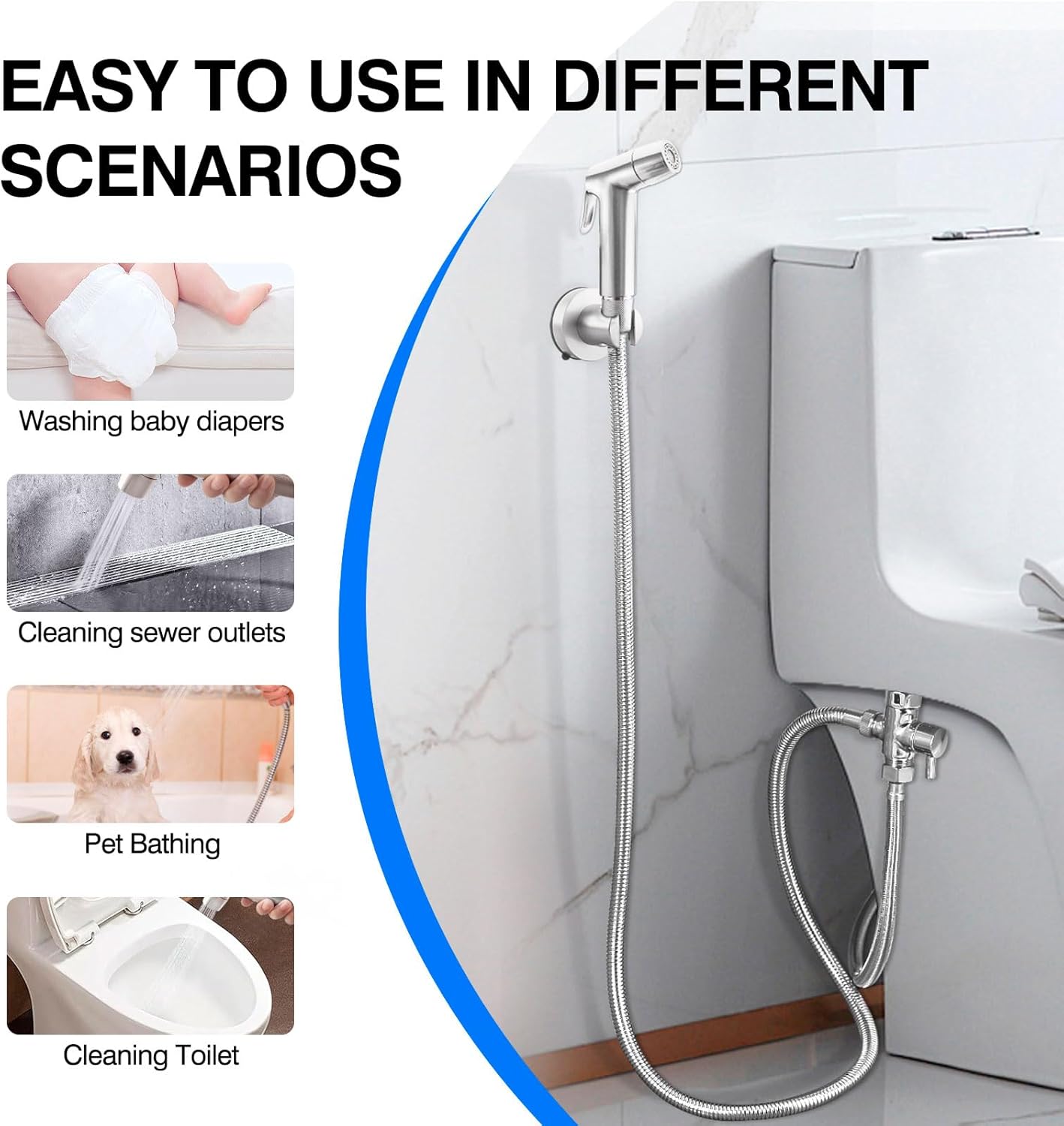 Handheld Bidet Sprayer for Toilet, Muslim Shower Bidet Attachment for Toilet, Cloth Diaper Toilet Sprayer, Jet Spray for Toilet with Bidet Hose for Feminine Wash (Chrome)