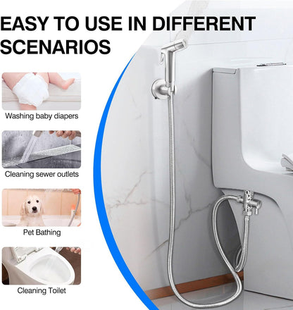 Handheld Bidet Sprayer for Toilet, Muslim Shower Bidet Attachment for Toilet, Cloth Diaper Toilet Sprayer, Jet Spray for Toilet with Bidet Hose for Feminine Wash (Chrome)