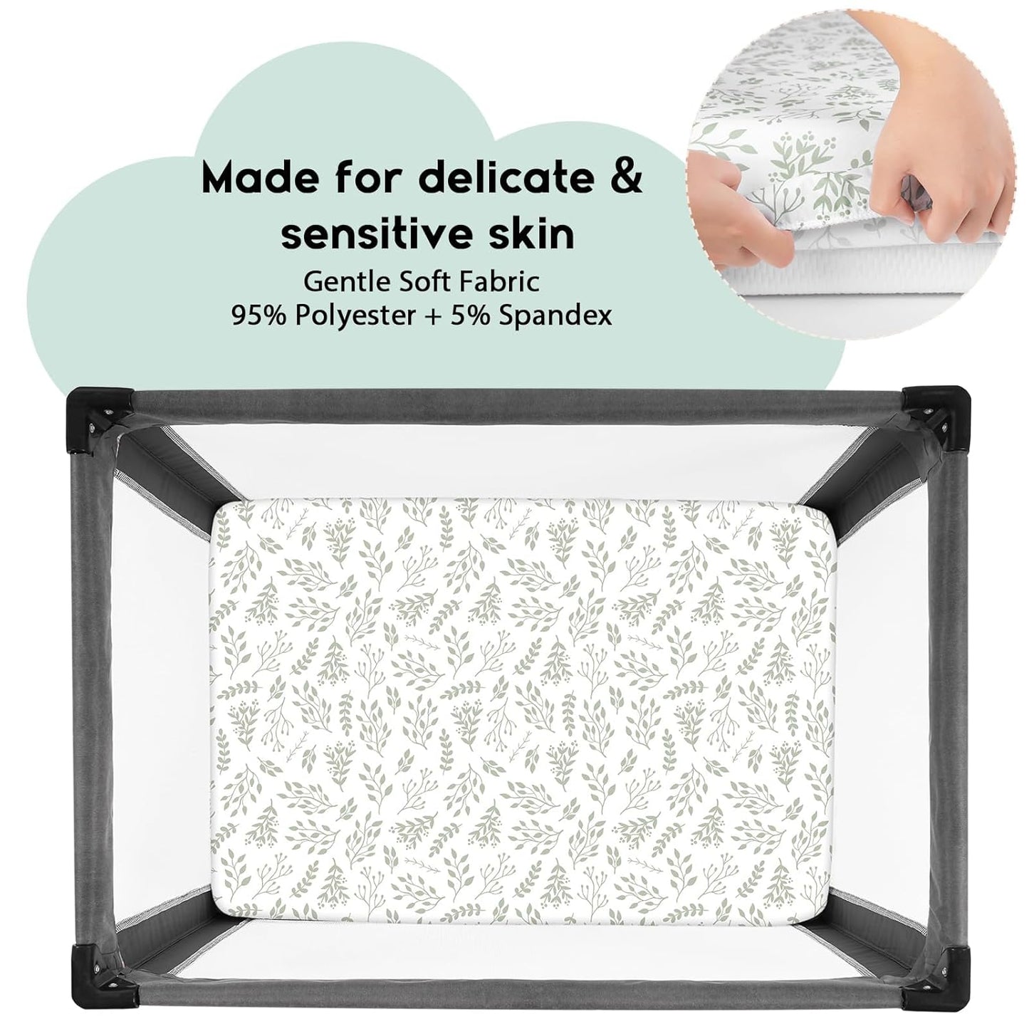 Yoofoss Pack and Play Sheets Fitted, Mini Crib Sheets 2-Pack for Pack N Play Mattress, Stretchy Playard Sheet, Soft and Breathable Green+Giraff