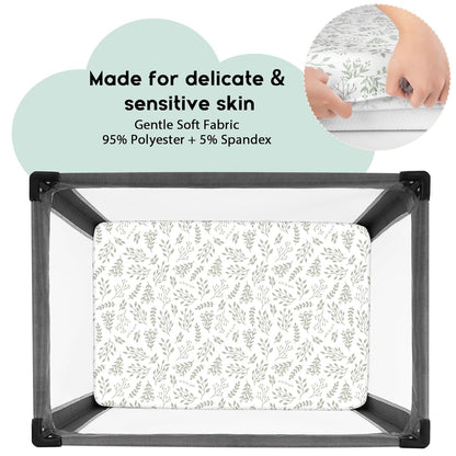 Yoofoss Pack and Play Sheets Fitted, Mini Crib Sheets 2-Pack for Pack N Play Mattress, Stretchy Playard Sheet, Soft and Breathable Green+Giraff
