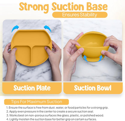 O'doe 17-Piece BPA-Free Silicone Baby Feeding Set | Thick & Soft Suction Plates, Baby Bowls, Wooden Fork & Spoon, and More | Make Mealtime Fun and Easy for Your Little One (Purple, V2)