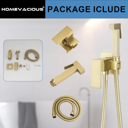 Homevacious Handheld Bidet Sprayer Faucet for Toilet with Hot and Cold Rough-in Valve Adjustable Water Pressure Round Brass Bidet Attachment Set for Feminine Pets and Baby Diaper Washing Matte Black