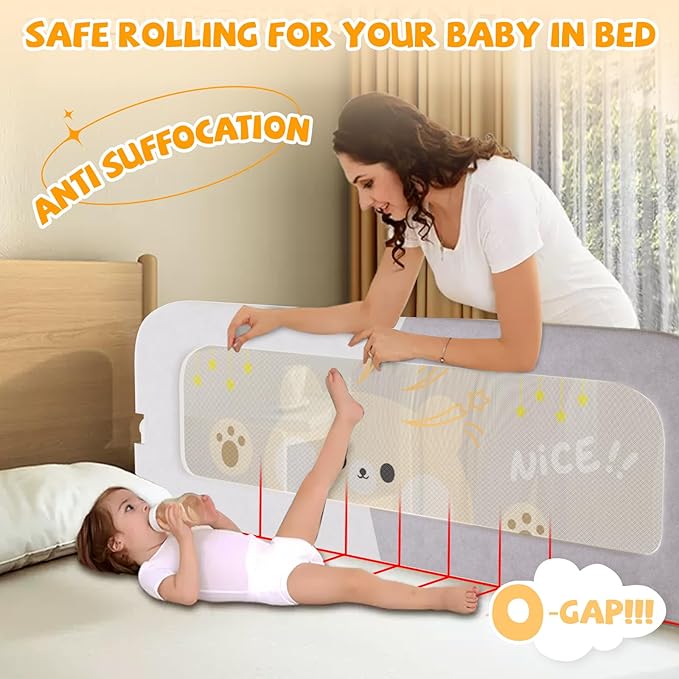 Bed Guard Rail for Toddlers - 47 inches Lift Foldable Toddler Bed Rails for Kids - Safety Baby Bed Rail Guard with Reinforced - Great Fit for Kids Twin Double, Full Size, Queen, King Size