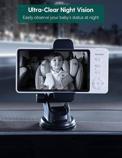 BABELIO Wireless Baby Car Camera with 5" HD Night Vision, Battery-Powered Rear Facing Car Seat Monitor for Kids and Pet, Easy Install 360° Rotatable Backseat Mirror, Newborns Travel Essentials Gifts