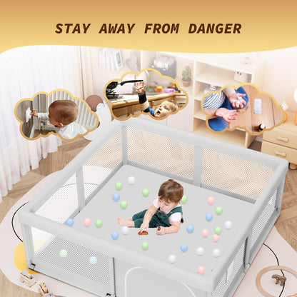 Baby Playpen with Mat 50x50 Inch, Play Pen for Babies and Toddlers with Gate, Baby Fence Sturdy Safety Playpen, Indoor & Outdoor Kids Activity Center