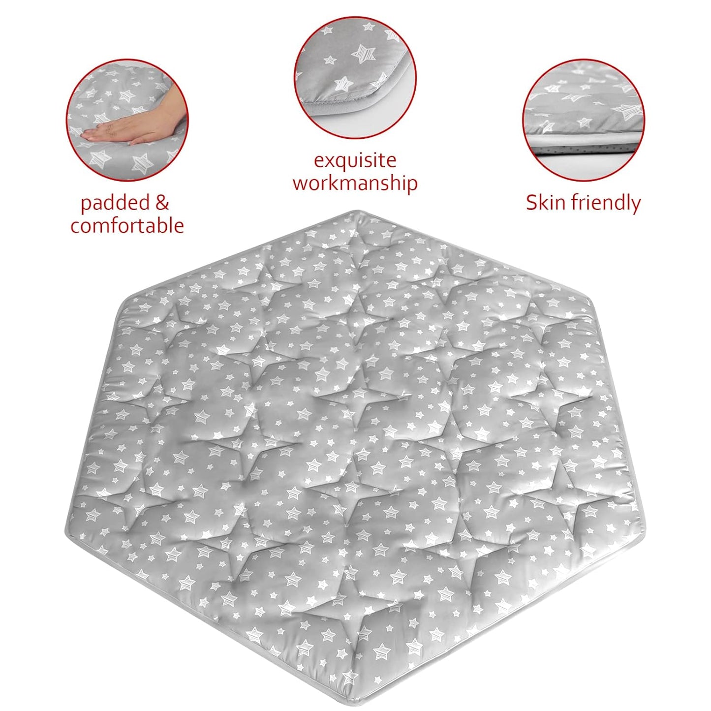 Octagon Playpen Mat Grey, Non Slip 8 Panel Playpen Mattress Mat Fits Regalo Extra Large Play Yard and hiccapop XL 69" Baby Playpen, Grey Star Octagon Playard Pad