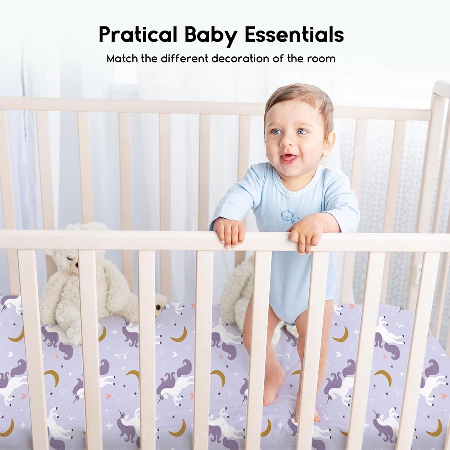 Yoofoss Pack and Play Sheets Fitted, Mini Crib Sheets 2-Pack for Pack N Play Mattress, Stretchy Playard Sheet, Soft and Breathable Green+Giraff