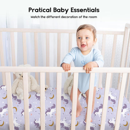 Yoofoss Pack and Play Sheets Fitted, Mini Crib Sheets 2-Pack for Pack N Play Mattress, Stretchy Playard Sheet, Soft and Breathable Green+Giraff