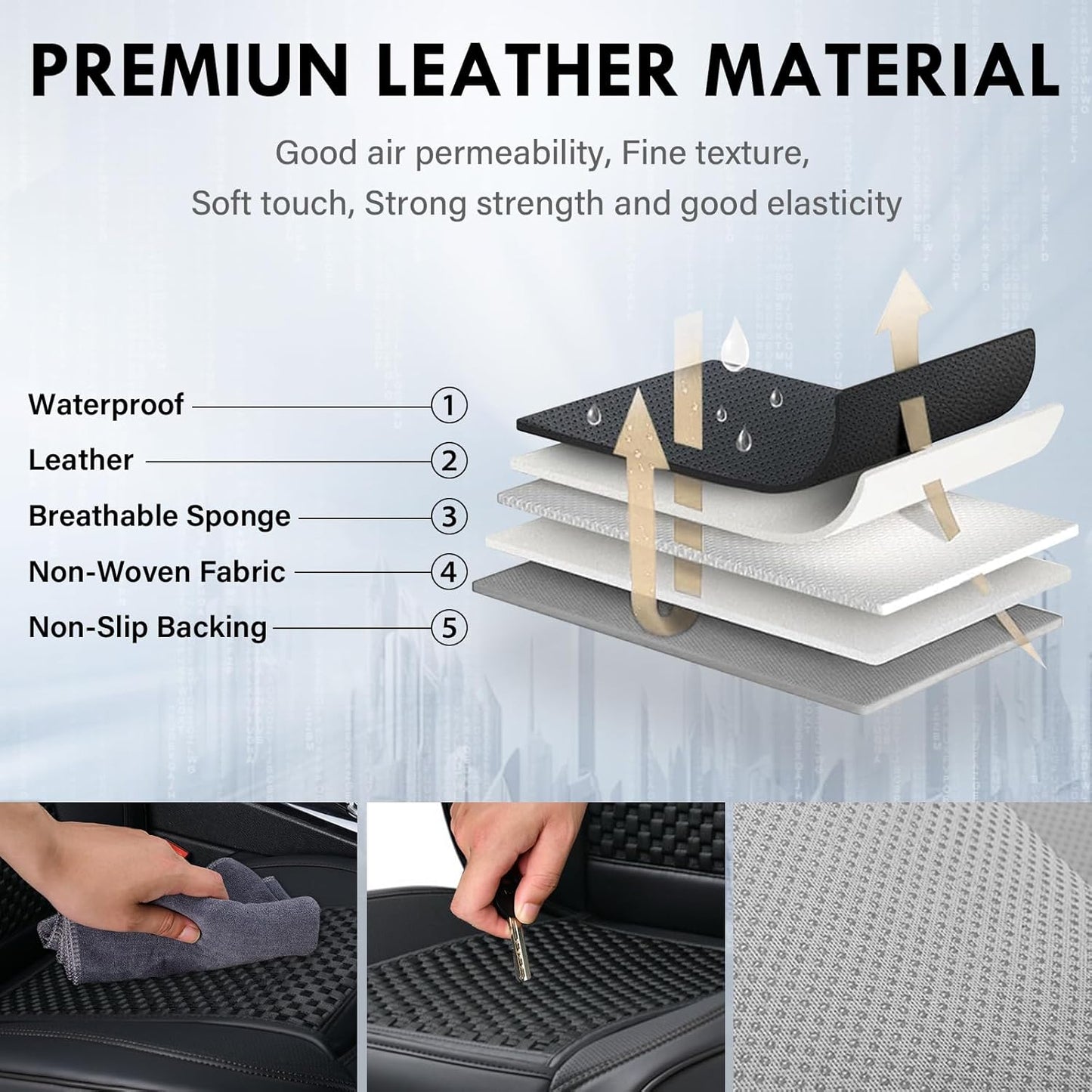 Coverado Leather Seat Covers for Car, Waterproof Car Seat Covers Full Set, 2 in 1 Conversions Car Seat Cover Protector Car Accessories Universal Fit for Most Cars SUVs and Trucks Beige