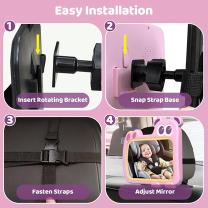 2-in-1 Baby Car Mirror with Lights & Soft Sounds, Cry Detector, Clear Night View, 360° Rotation, Shatterproof, Rear Facing Baby Car Seat Mirror with Remote Control, Perfect Baby Shower Gifts (Green)