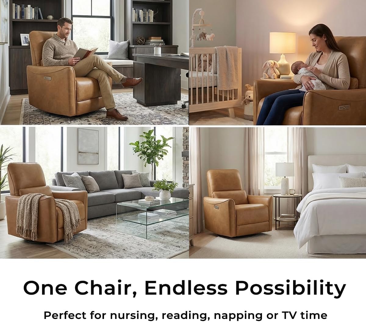 CHITA Power Recliner Chair Swivel Glider, FSC Certified Upholstered Living Room Nursery Reclining Sofa Chair with Lumbar Support, Linen