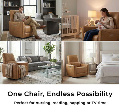 CHITA Power Recliner Chair Swivel Glider, FSC Certified Upholstered Living Room Nursery Reclining Sofa Chair with Lumbar Support, Linen