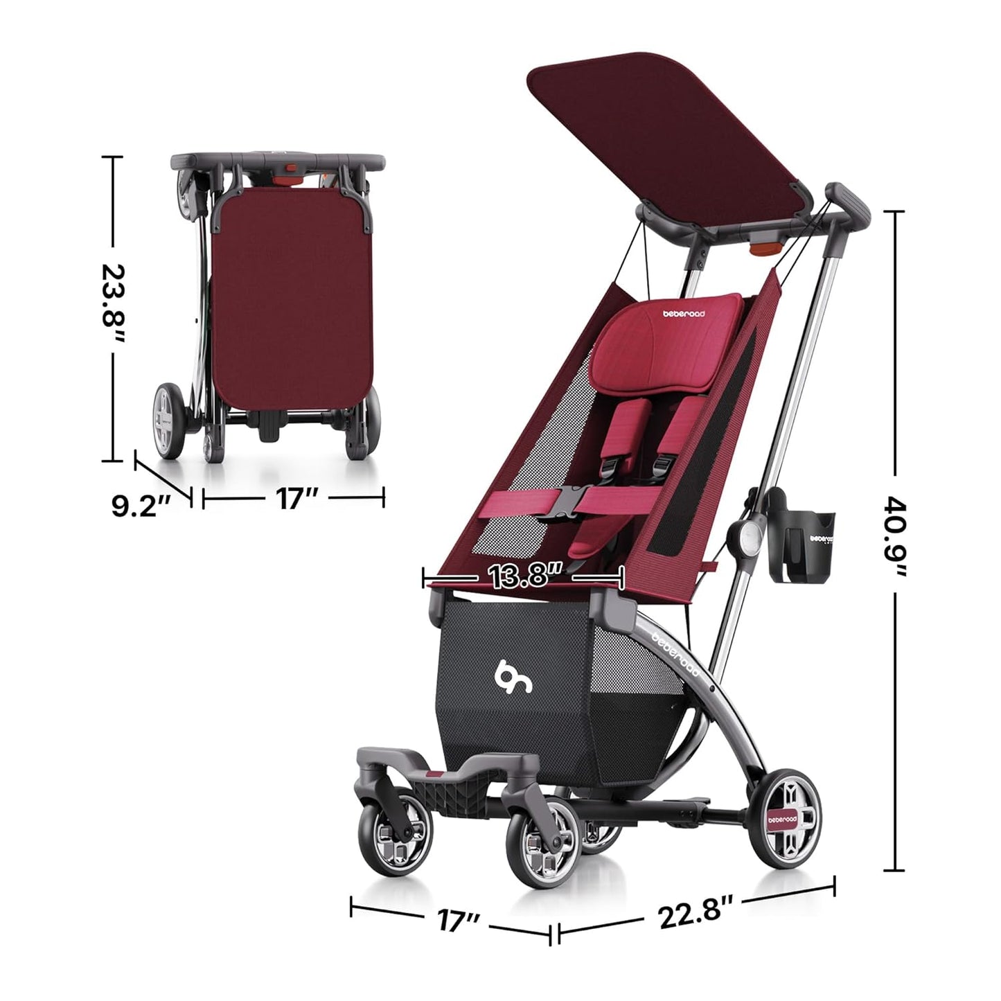 Beberoad Love R1 Auto-Folding Ultra Lightweight Double Stroller Twin Strollers, Side by Side Stroller for Babies and Toddlers Aged 6-36 Months, Only 23.5 lbs, Can Turn into Two Single Strollers, Black