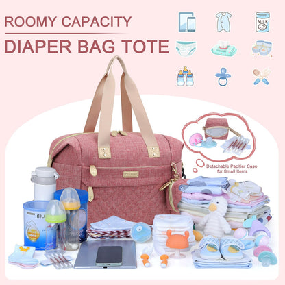 Pritent Diaper Bag Tote - Diaper Baby Bags with Pacifier Case, Shoulder Straps, Stroller Clips, Waterproof Large Mommy Maternity Travel Baby Bag for Mom and Dad, Green, Medium