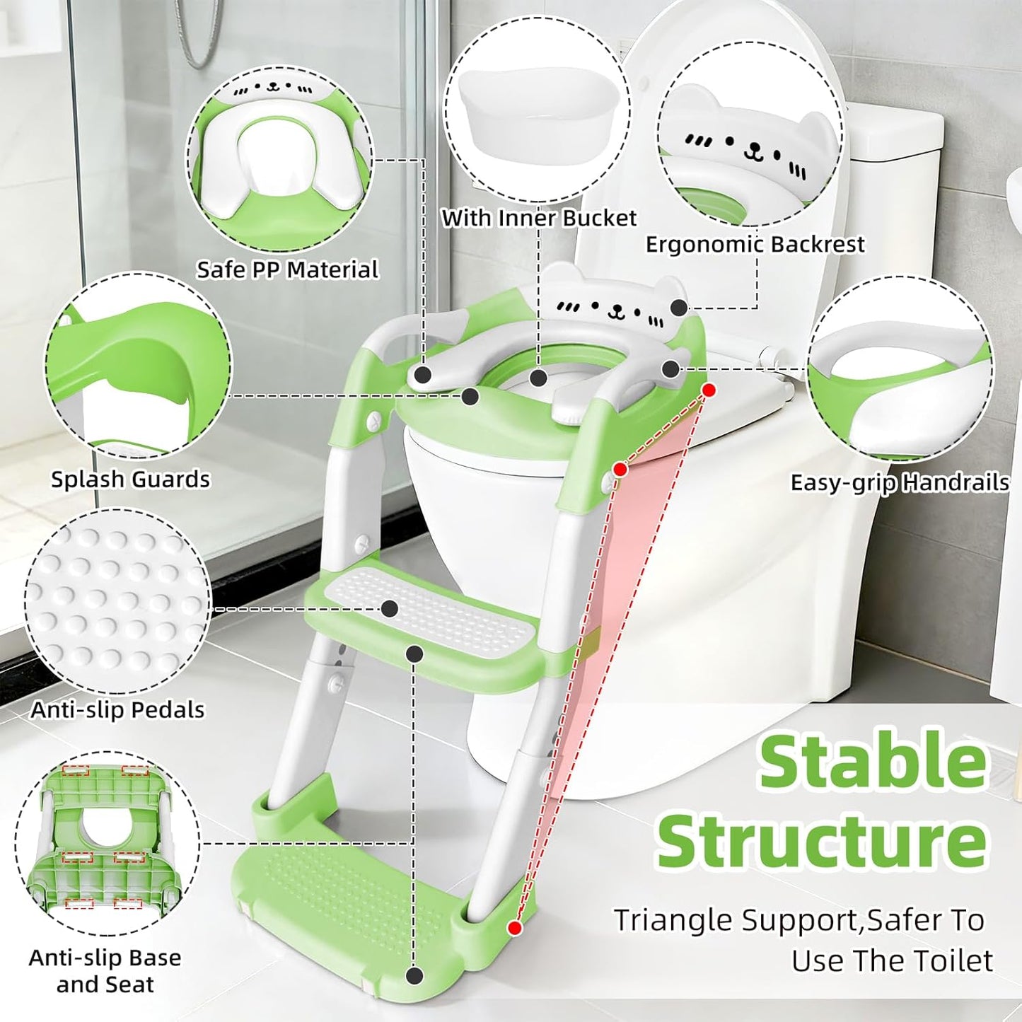 Potty Training Seat, Upgrade Toddler Toilet Seat for Kids Boys Girls, 3 in 1 Potty Training Toilet with Step Stool Ladder-Non Slip Foldable (Purple+Pink)