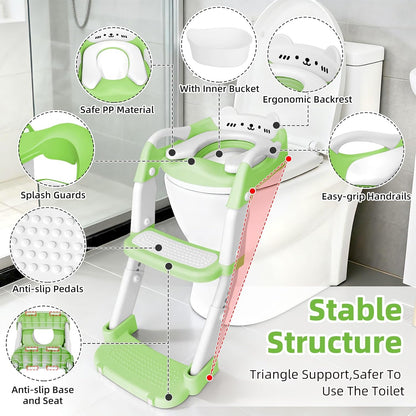 Potty Training Seat, Upgrade Toddler Toilet Seat for Kids Boys Girls, 3 in 1 Potty Training Toilet with Step Stool Ladder-Non Slip Foldable (Purple+Pink)