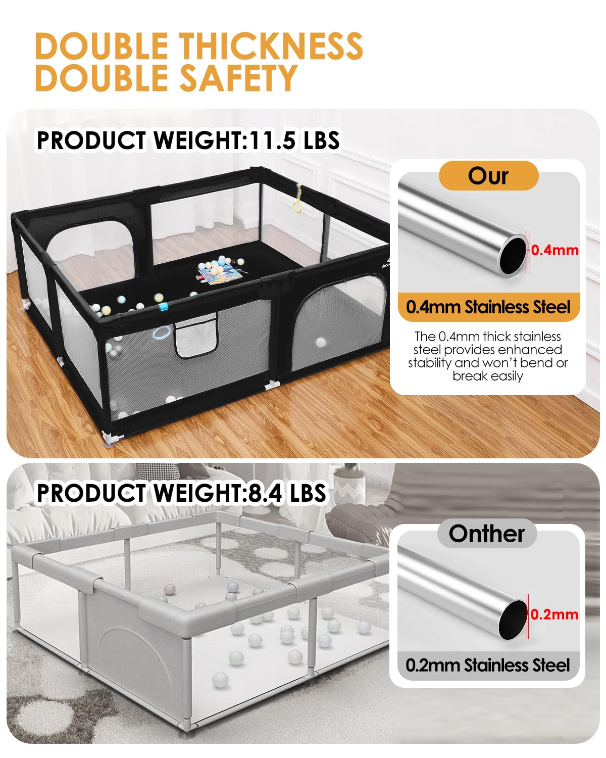 Baby Playpen with Mat, 71" x 59" Extra Large Play Yard for Babies and Toddlers, Baby Fence with Soft Thick Play Mat, Indoor Safety Activity Center for Infants, Easy to Assemble and Clean（Gray）