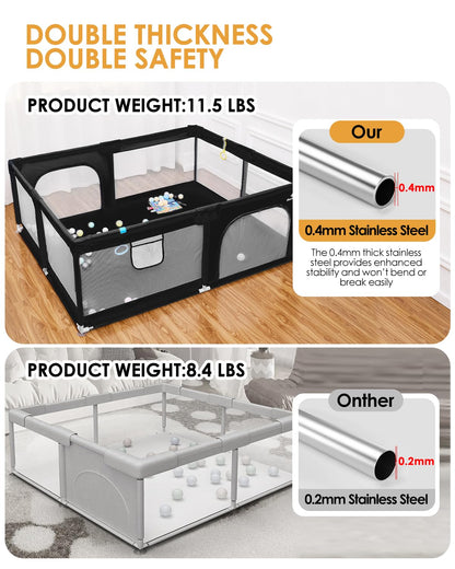 Baby Playpen with Mat, 71" x 59" Extra Large Play Yard for Babies and Toddlers, Baby Fence with Soft Thick Play Mat, Indoor Safety Activity Center for Infants, Easy to Assemble and Clean（Gray）