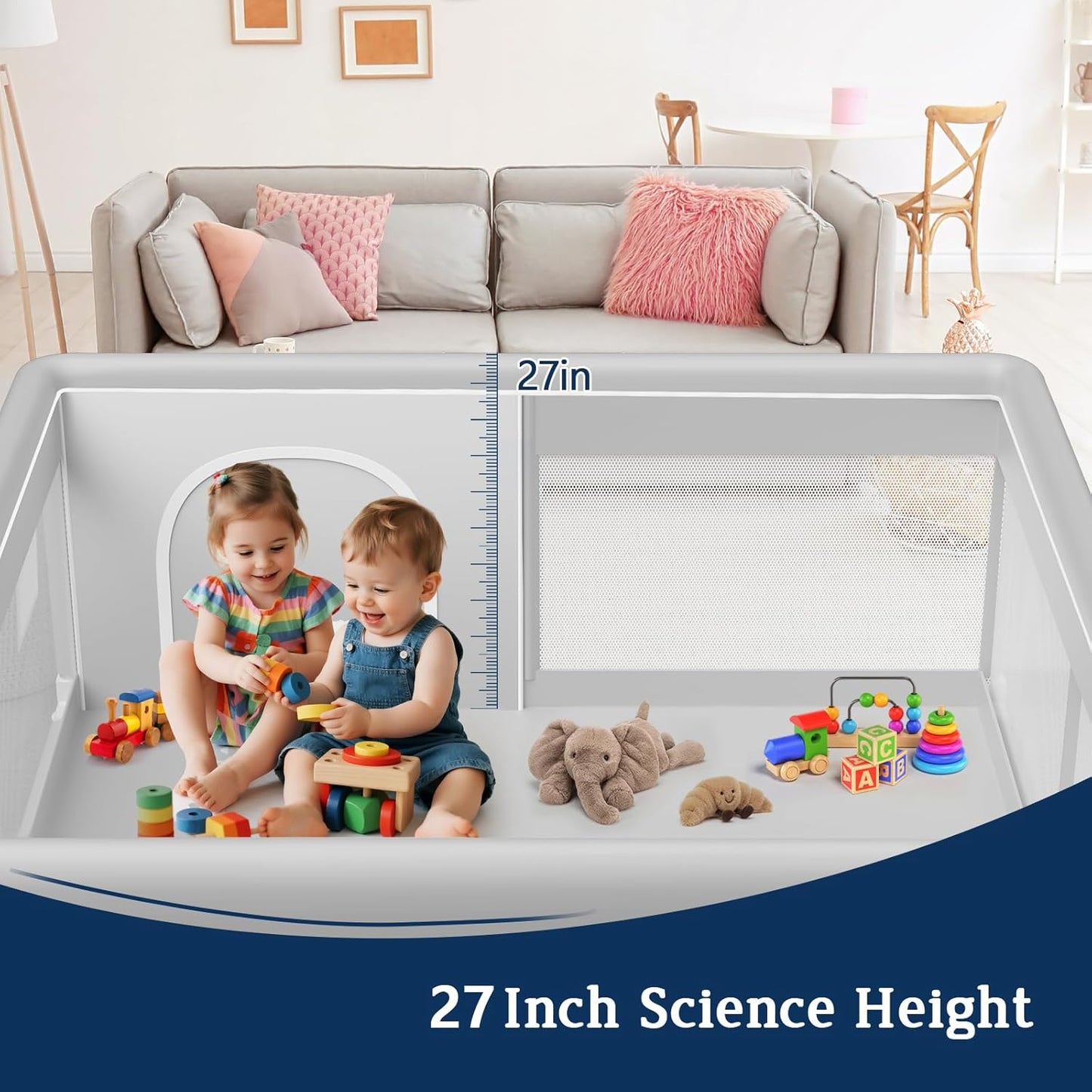 Baby Playpen with Mat, 50x50 Inch Playpen with Mat Waterproof for Babies and Toddlers Play Pen Playards Safety Gate Fence Active Center Indoor