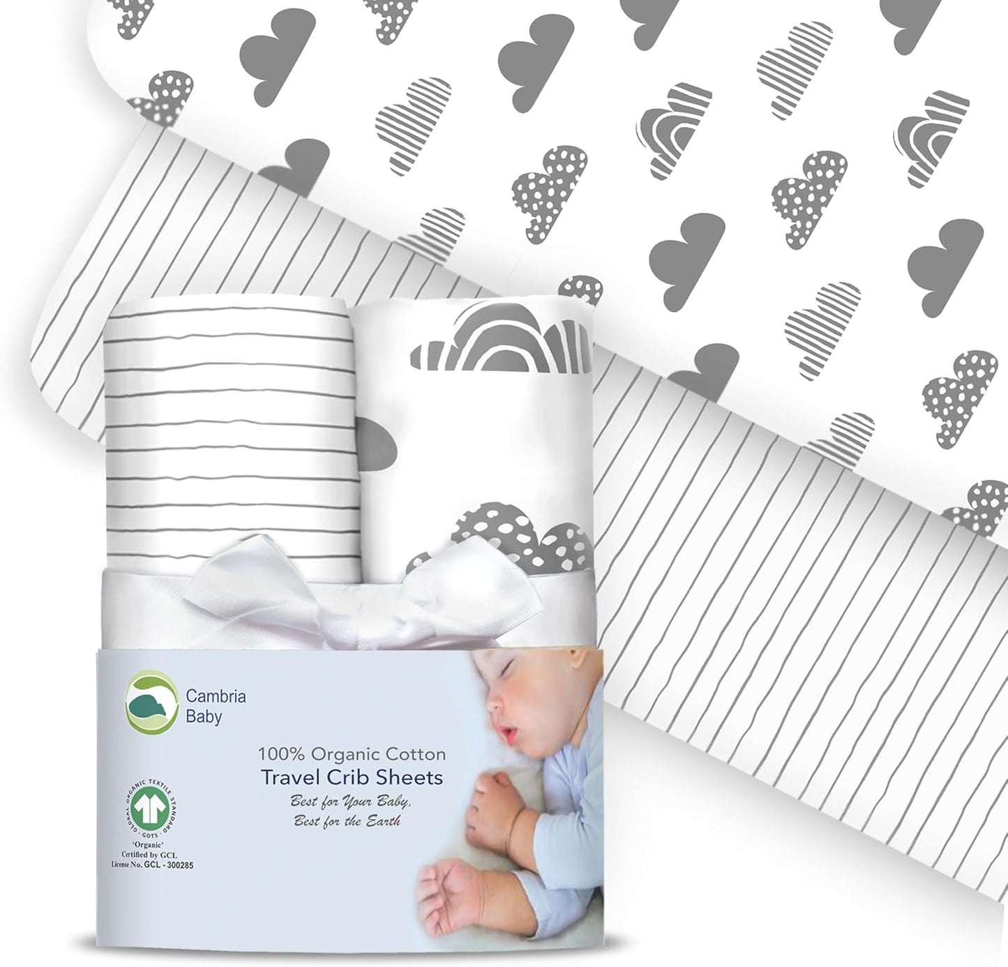 100% Organic Cotton Fitted Sheets for Graco Pack n Play, Babyletto, Pamo Babe, Hiccapop, Dream on Me, Evenflo, Baby Trend, Hygge Hush Portable/Mini Crib/Playards, Beka Bedside Bassinet 2 Pk