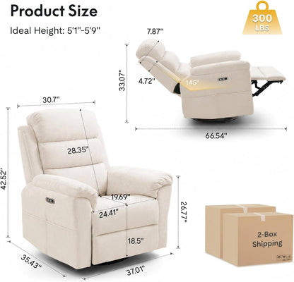 FLEXISPOT Souffle Swivel Rocker Recliner Chair for Adults, Nursery Rocking Glider Chair with Massage & Heat, FSC Wood Frame, Manual Recliner for Living Room, Nursery & Relaxation, Light Grey