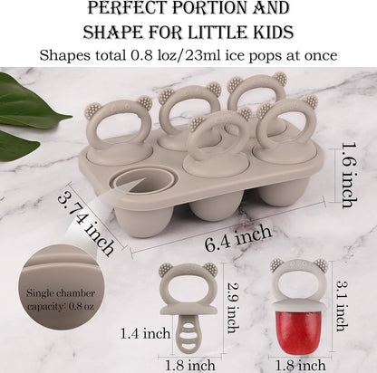 WMKGG Baby Popsicle Molds, Breastmilk Popsicle Molds for Teething Relief with Sticks, Baby Food Freezer Tray, Storage Container for Homemade Food(Grey)