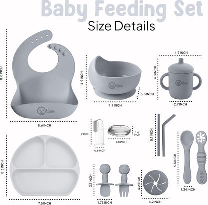 O'doe 17-Piece BPA-Free Silicone Baby Feeding Set | Thick & Soft Suction Plates, Baby Bowls, Wooden Fork & Spoon, and More | Make Mealtime Fun and Easy for Your Little One (Purple, V2)