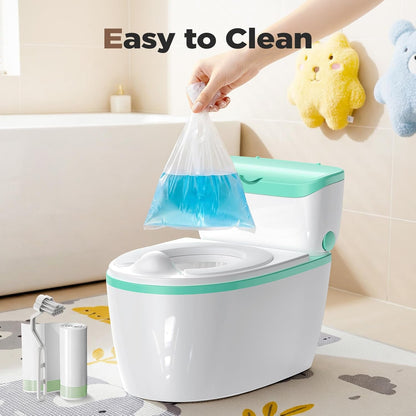 3-in-1 Toddler Potty Training Toilet with Flushing Sound, Wipes Storage & Toilet Paper Holder, Realistic Potty Chair with Detachable Seat and Easy-Clean Design for Boys & Girls Ages 18+ Months (Green)