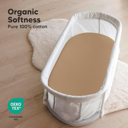 2-Pack Organic Bassinet Sheets for Girls, Boys - 100% Cotton Bassinet Mattress Sheets Compatible with Halo Bassinest Swivel Sleeper, Graco, Baby Delight, Chicco, Unisex Fitted Bassinet Sheets (Elly)