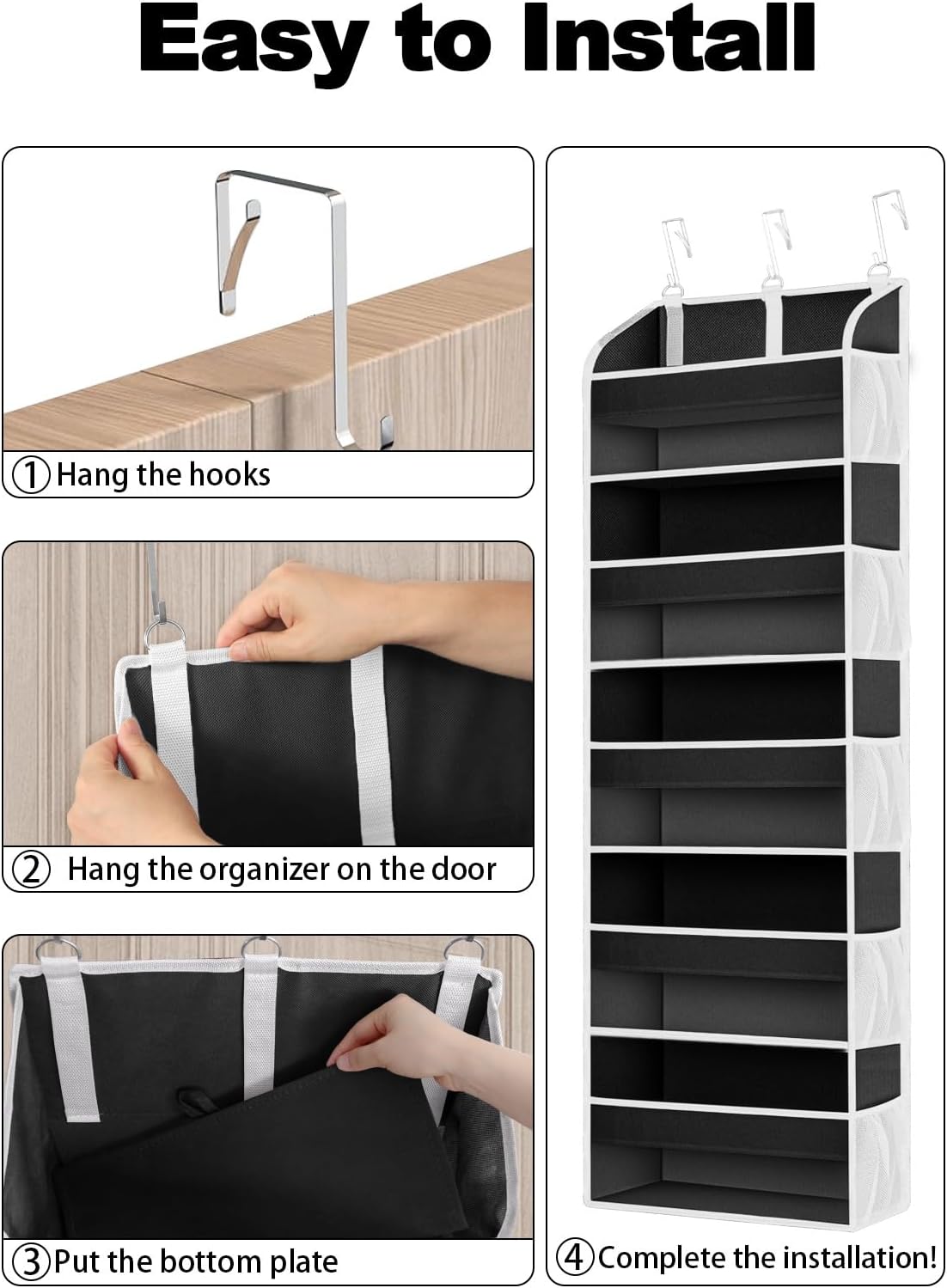 TAHAVICE 1 Pack Over The Door Organizer Storage, Hanging Organizer Closet with 5 Large Pockets 10 Mesh Pockets, 44 lbs Weight Capacity, Behind Door Storage for Nursery Bedroom Bathroom (Dark Grey)