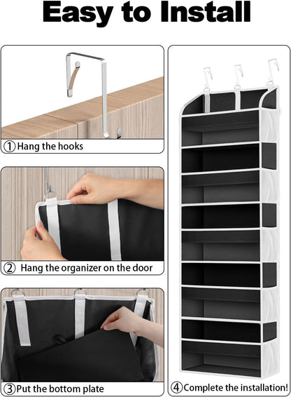TAHAVICE 1 Pack Over The Door Organizer Storage, Hanging Organizer Closet with 5 Large Pockets 10 Mesh Pockets, 44 lbs Weight Capacity, Behind Door Storage for Nursery Bedroom Bathroom (Dark Grey)