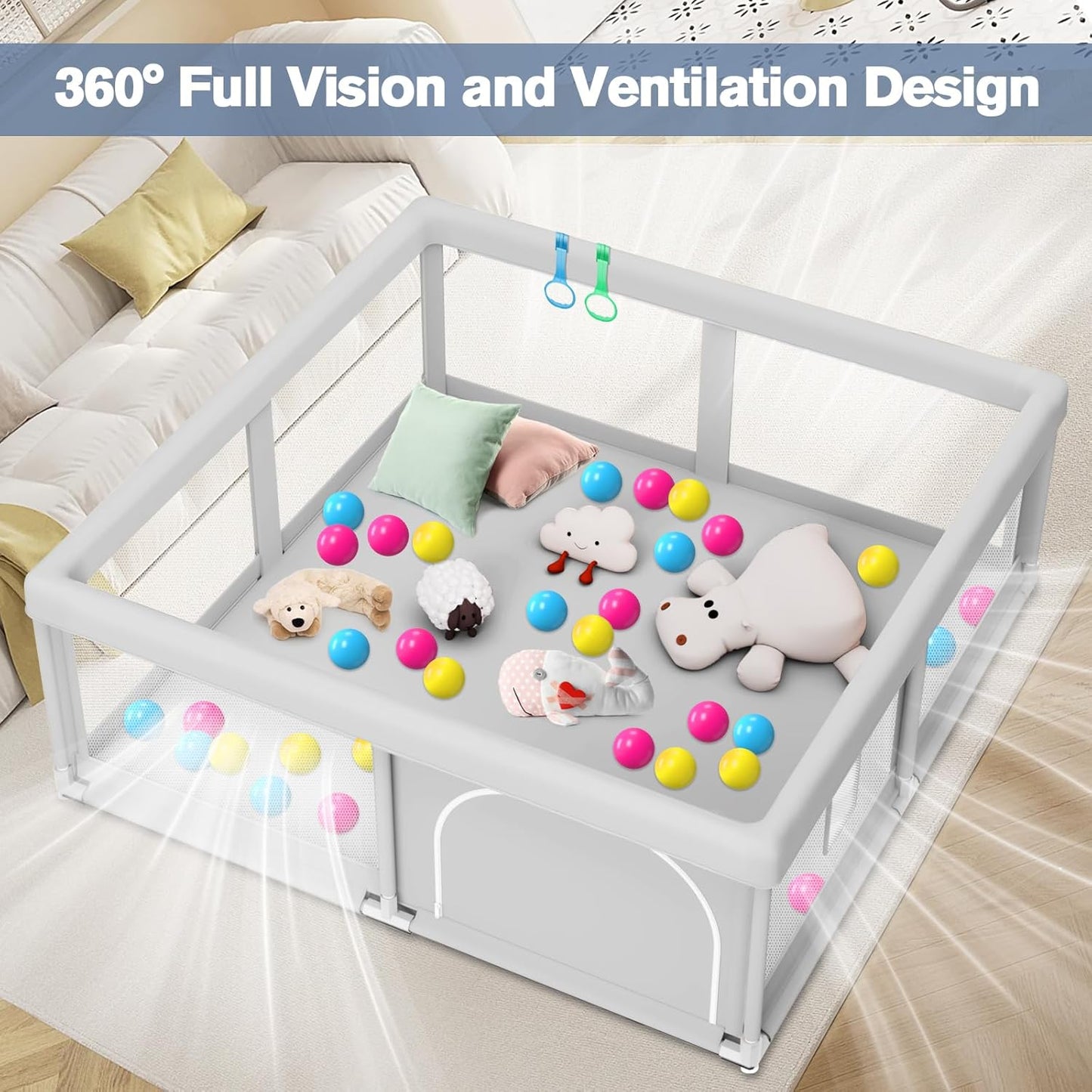 Large Baby Playpen for Babies and Toddlers, Playpen 74×50, Large Baby Play Yards Indoor & Outdoor, Sturdy Safety Baby Play Pen with Soft Breathable Mesh, Toddlers Activity Center with Anti-Slip Base