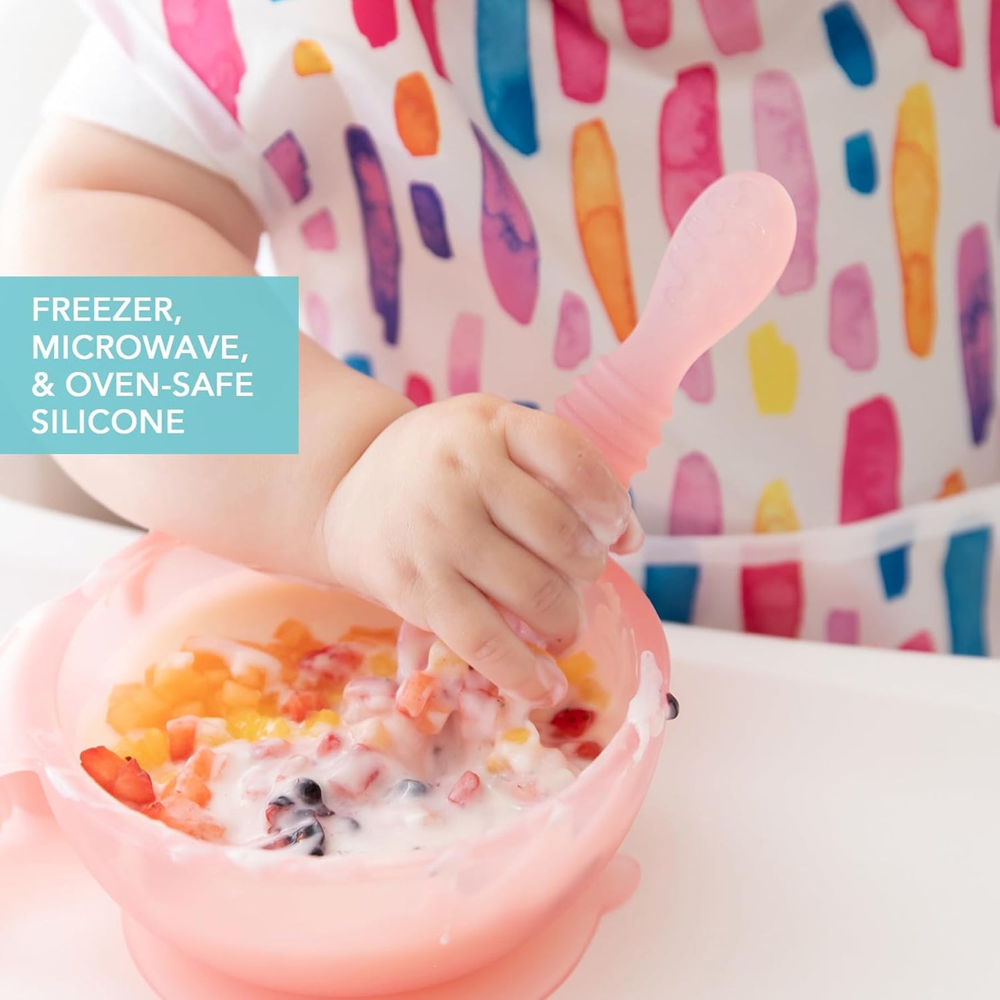 Bumkins Baby Bowl, Silicone Feeding Set with Suction for Baby and Toddler, Includes Spoon and Lid, First Feeding Set, Training Essentials for Baby Led Weaning for Babies 4 Months Up, Sage