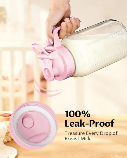 64oz Glass Breast Milk Pitcher with Lid & Pour Spout, 2 Quart Airtight Leakproof BreastMilk Fridge Storage Container - Wide Mouth, Dishwasher Safe Formula Pitcher with Handle