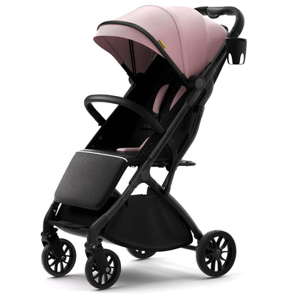 newyoo GlideTow TR18M Compact Travel Stroller for Infant, Lightweight Foldable Baby Stroller with Luggage Handle & Cup Holder, One-Hand Easy Fold, Near Lay Flat Recline Seat, Green