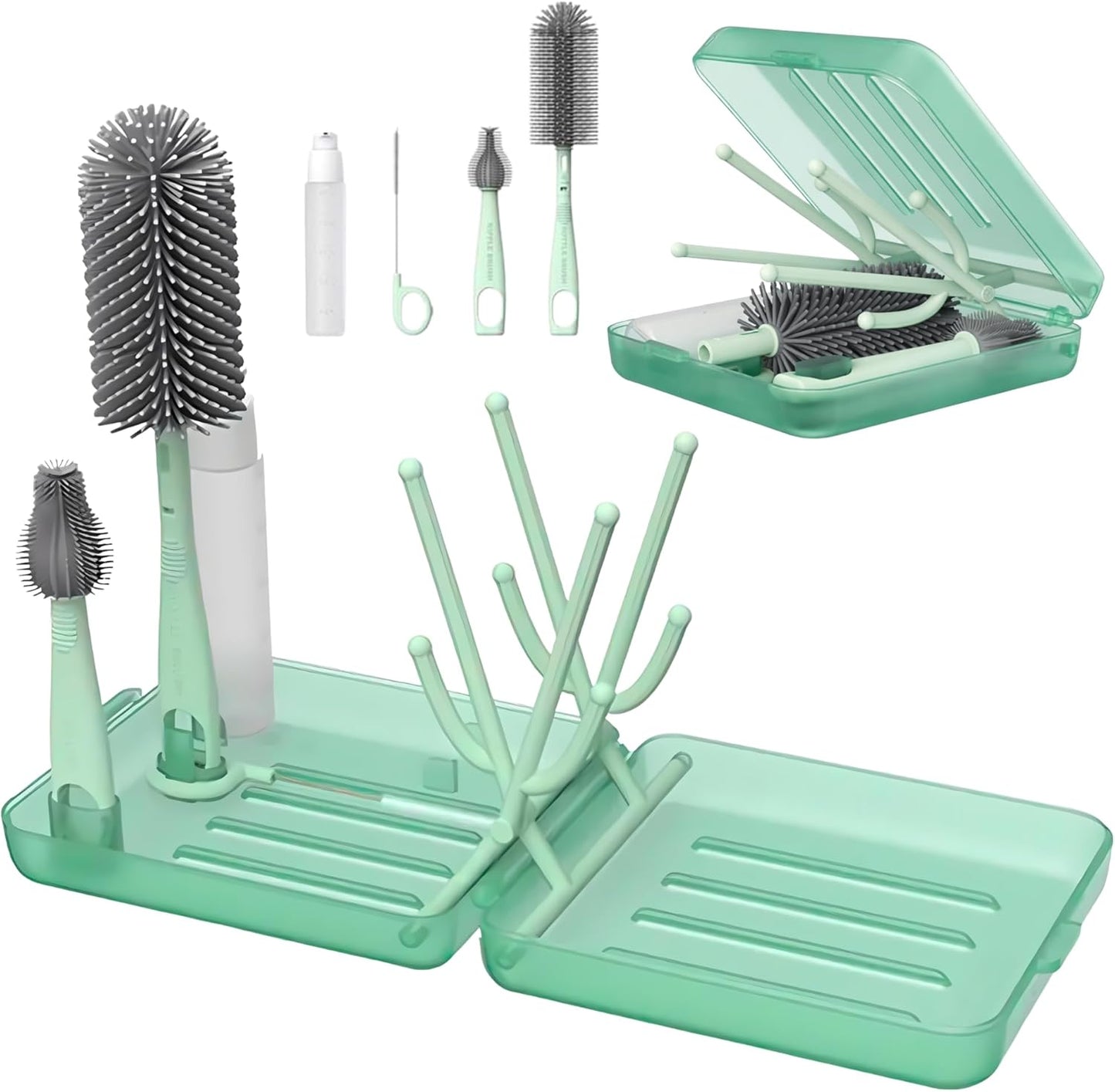 Bottle Cleaning Kit – BPA Free Brush Set, 6 in 1 Travel Bottle Cleaner Kit with Silicone Brushes for Bottle, Breast Pump, Straw, Nipple - Portable Bottle Washing Kit