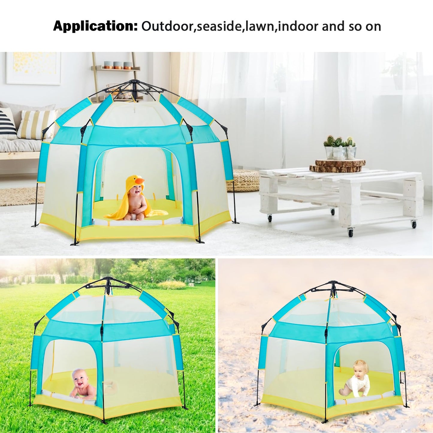 Bend River Baby Playpen with Canopy, Portable Baby Beach Tent, Toddler Play Yard Indoor and Outdoor, Foldable Mosquito Net for Infant - Grey