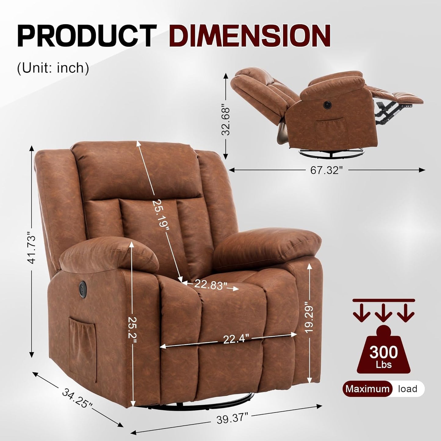 Korser Rocker Recliner, Glider Recliner Chairs for Adults, 360° Swivel Rocking Chair with Massage and Heating, Nursery Chair with Storage and USB Charging for Living Room, Bedroom, Nursery