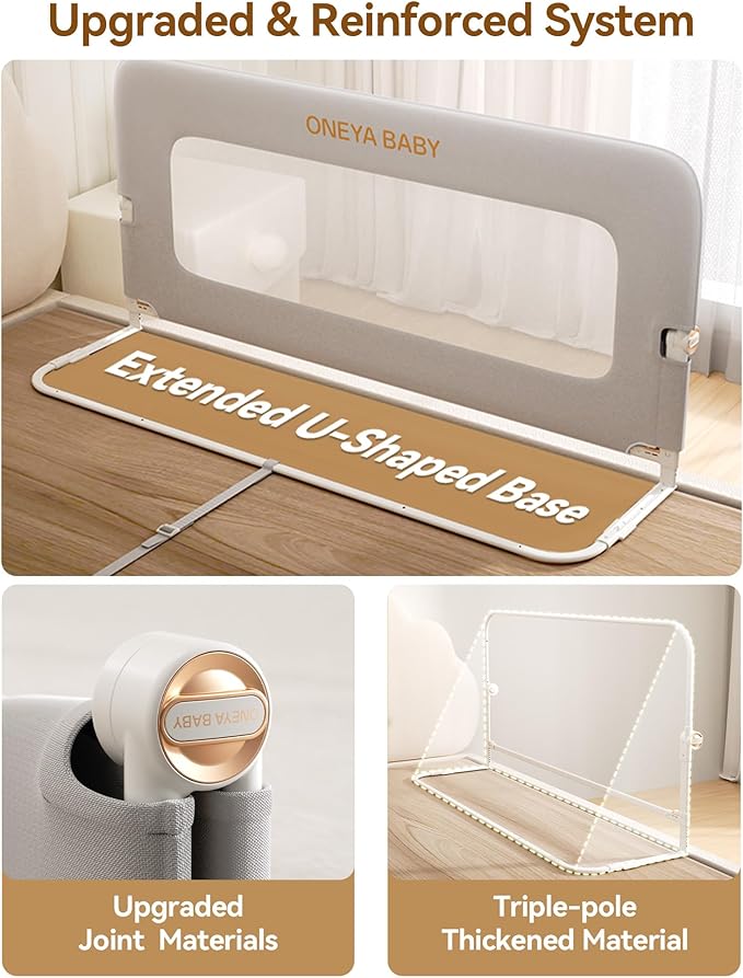 Baby Bed Rail Guard, 32in Thickened Toddler Bed Rail for Toddlers, Extral Tall Swing Down Child Safety Side Railing Guards with Reinforced Anchor for Twin, Full, Queen, King Bunk Size Bed, Grey, 27”H