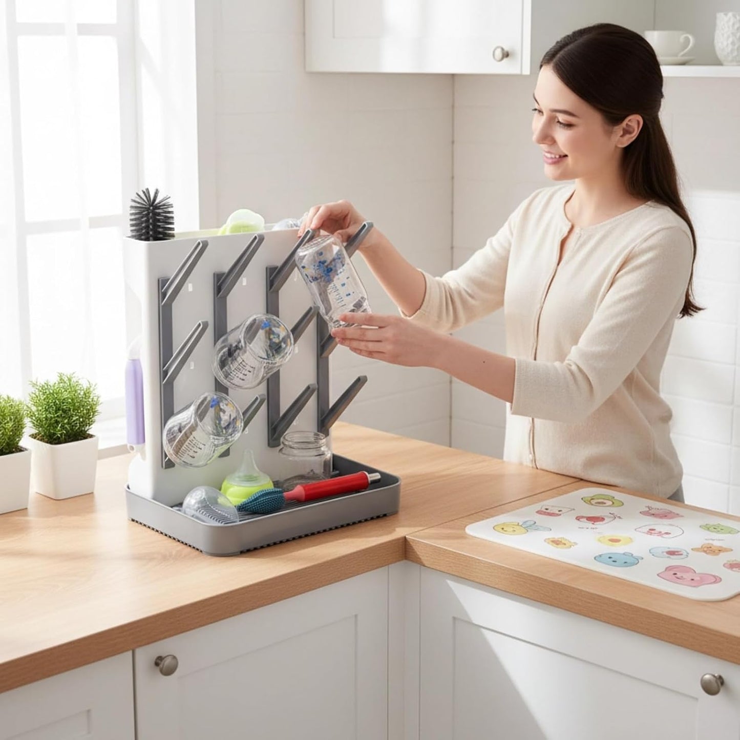 Baby Bottle Drying Rack for Countertop – Space-Saving Baby Bottle Holder for Drying Bottles, Nipples, Pump Parts & Accessories Ideal for Breastfeeding & Newborn Essentials Storage
