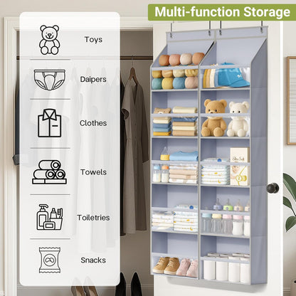 AOODA 2 Pack Over the Door Organizer, Large Capacity Closet Door Hanging Organizer, Clear Deep Pockets Baby Storage for Nursery, Bathroom, Bedroom, Pantry, Diapers (Light Yellow)