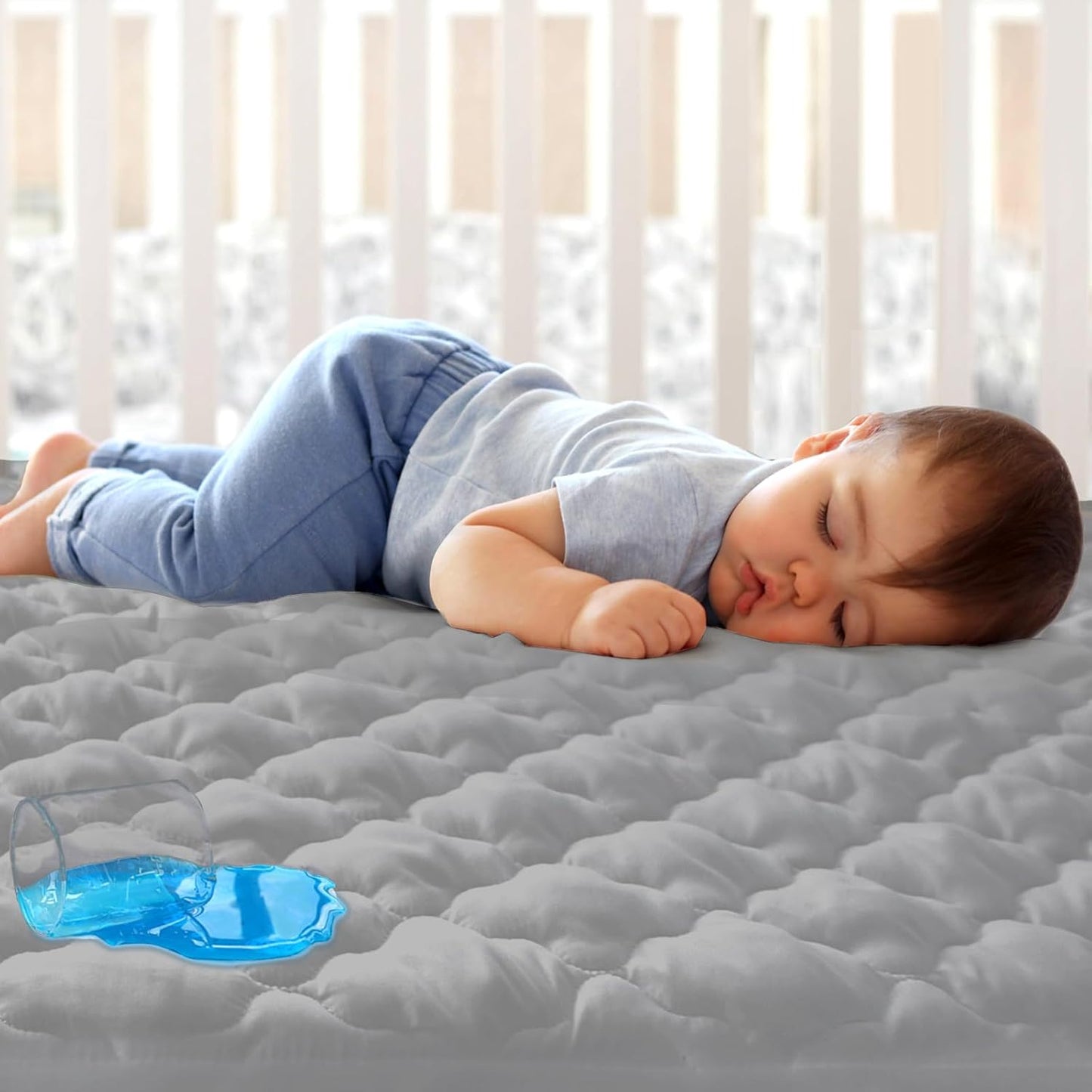 Pack and Play Sheets Mattress Pad Protector Fitted Waterproof Playard Mattress Cover, Compatible with Graco Pack n Play & Dream On Me & Pamo Babe, Playpen/Playard Sheet Quilted, Gray, 39" x 27"