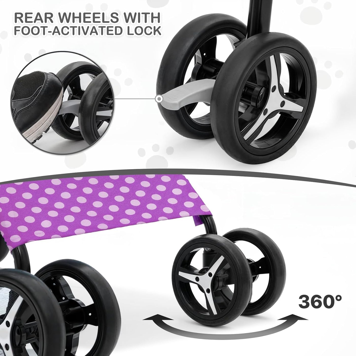 MoNiBloom 4 Wheels Pet Stroller, Easy-Fold Puppy Cage Jogger Stroller with Sun Cover, Pad and Rear Storage Bag, Breathable and Visible Mesh for Small/Medium Pets up to 22 lbs, Black