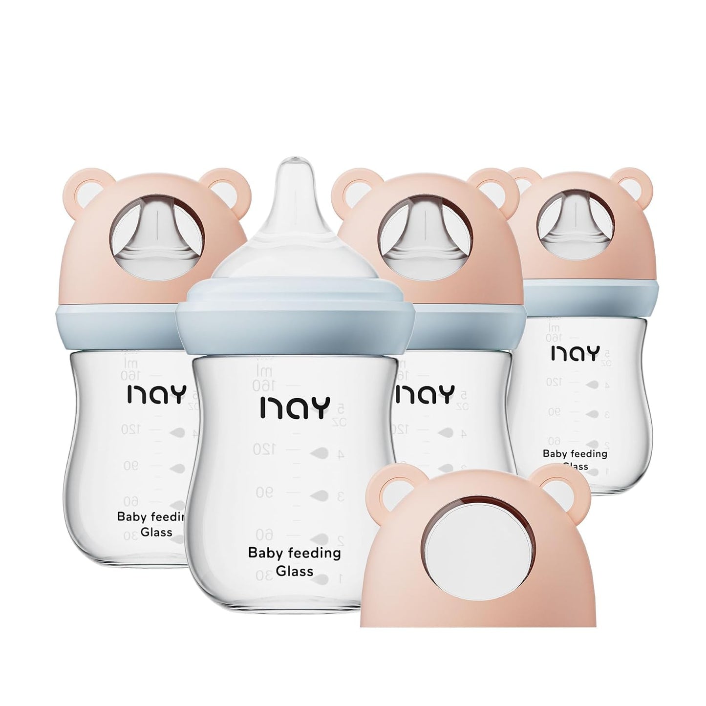 yanyoyo Natural Glass Baby Bottle for Breastfeeding Babies, 5.4oz Anti-Colic Baby Bottle with Natural Response Nipple(S), Clear, Wide Neck, 2 Pack, 1 Months+