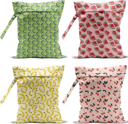 4 Pack Cute Fruit Wet Bag Waterproof Washable Reusable Wet Dry Bag for Swimsuit Dirty Clothes Cloth Diaper Travel Beach Pool Yoga Gym Toiletries Travel Beach Essentials Watermelon Avocado Banana
