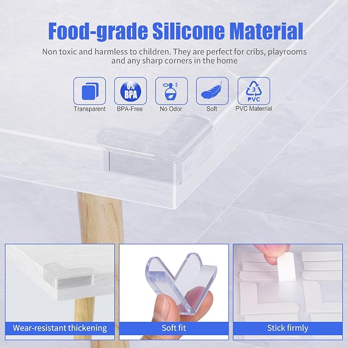 8 Pack Corner Protectors Baby Proof Corners and Edges Protector, Extra Large Clear Table Corner Protectors for Baby Safety Guards Bumpers Cover Sharp Furniture, L Shape